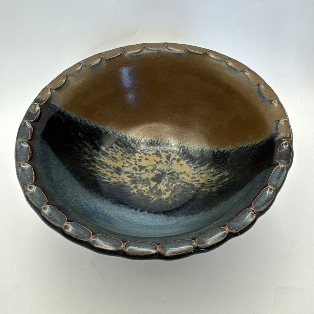 Hand Thrown Studio Pottery Bowl Signed Patterson 2017 Blue Brown Glaze